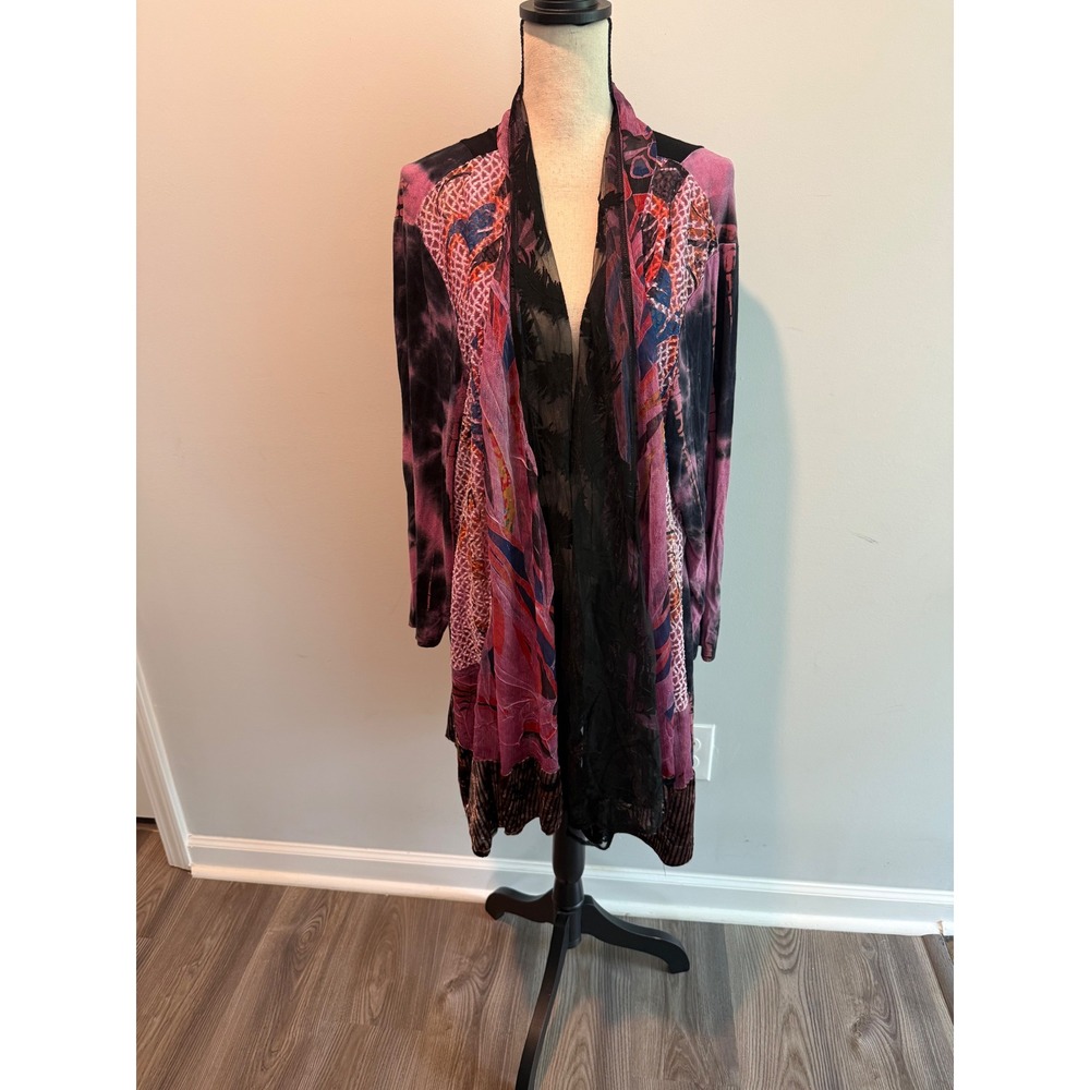 The Pyramid Collection Mixed Media Tie Dye Longline Cardigan Women's Plus sz 2X